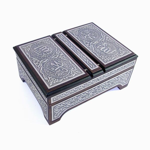 Silver Plated Qur'an With Silver Chest and Holder (Bag Size)