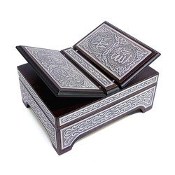 Silver Plated Qur'an With Silver Chest and Holder (Hafiz Size) - Thumbnail