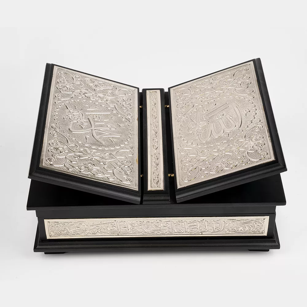 Silver Plated Qur'an With Silver Chest and Holder (Medium Size)