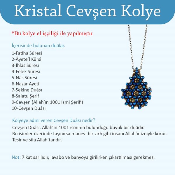 Siyah Cevşen Kolye (Kristal, Yuvarlak)