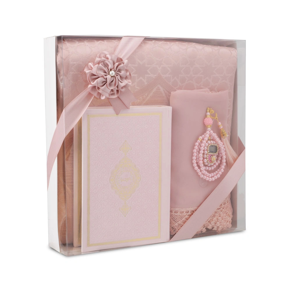 Şönil Seccade + Şal + Tesbih + Zikirmatik + Hafız Boy Kuran Hediye Seti (Pembe)