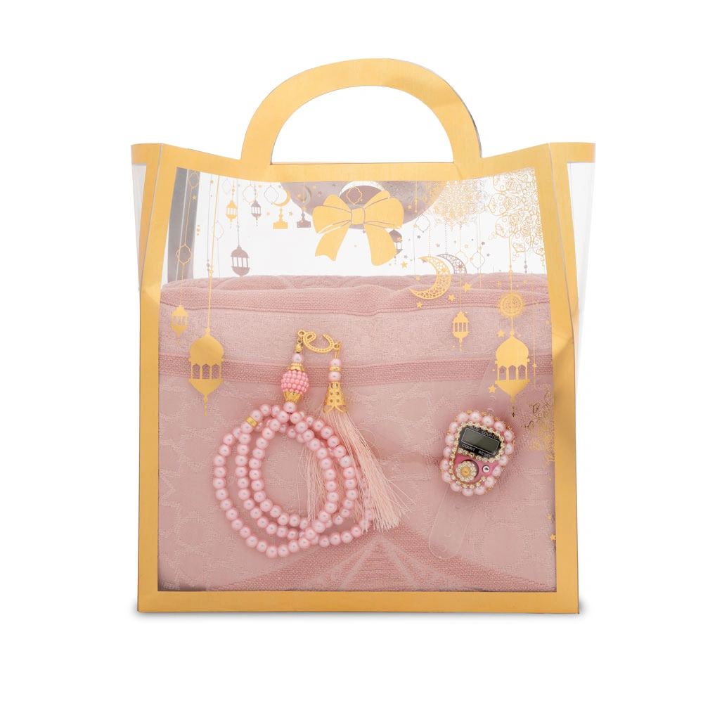 Şönil Seccade + Tesbih + Boncuklu Zikirmatik Hediye Seti (Pembe) - Thumbnail