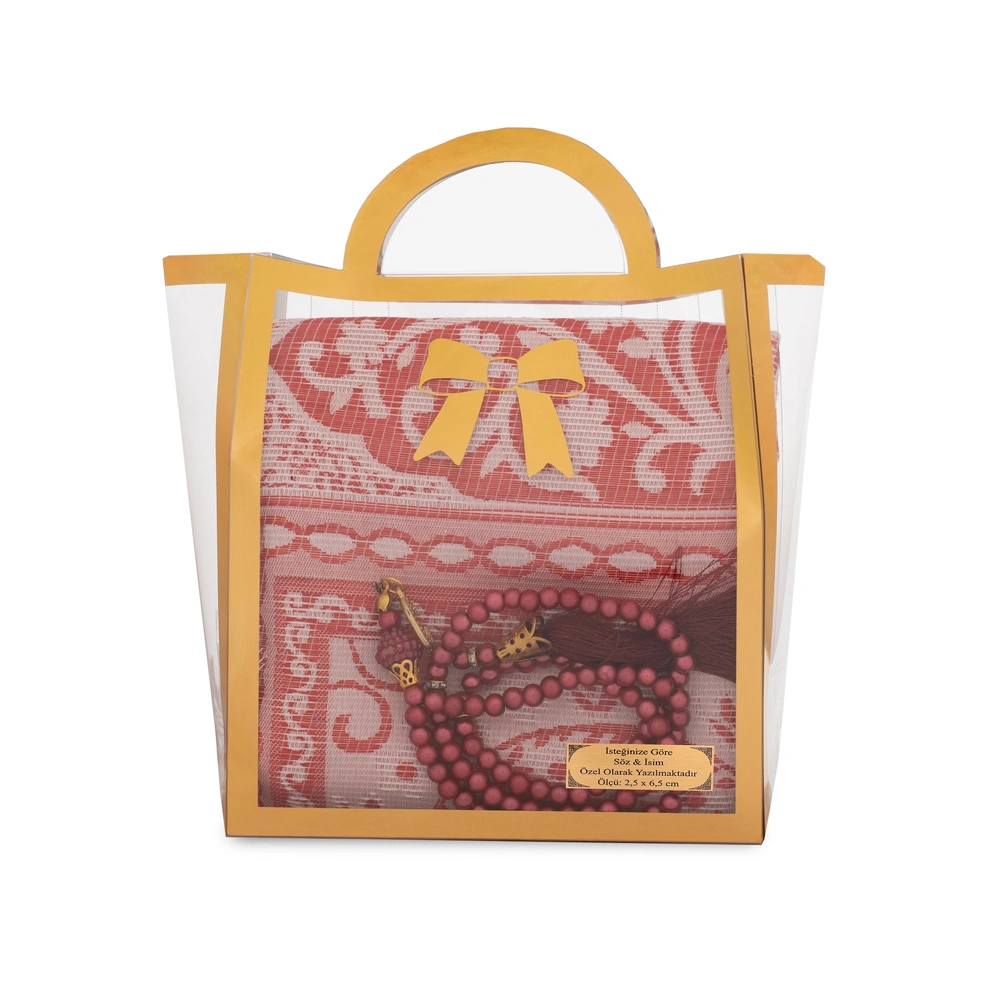 HAYRAT NEŞRİYAT - Tesbih + Seccade Hediye Seti (Asetat Çantalı, Bordo)