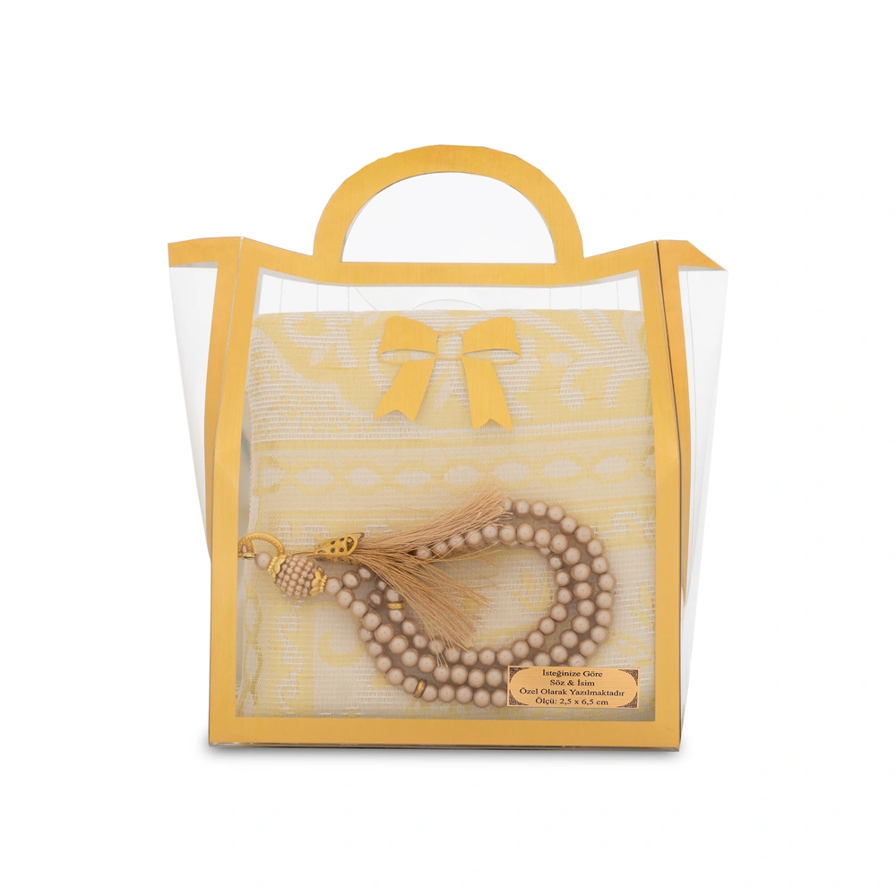 HAYRAT NEŞRİYAT - Tesbih + Seccade Hediye Seti (Asetat Çantalı, Gold)