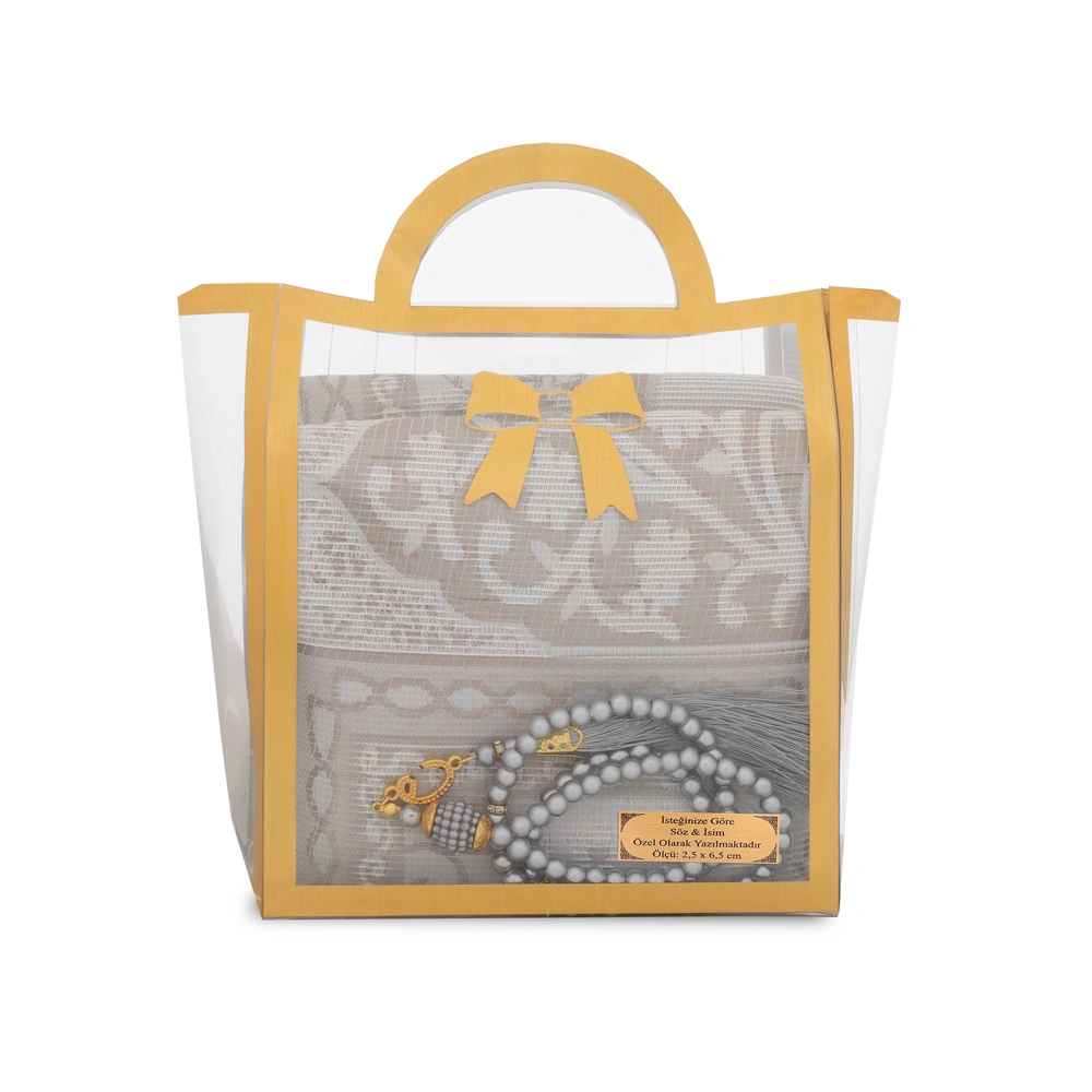 HAYRAT NEŞRİYAT - Tesbih + Seccade Hediye Seti (Asetat Çantalı, Gri)