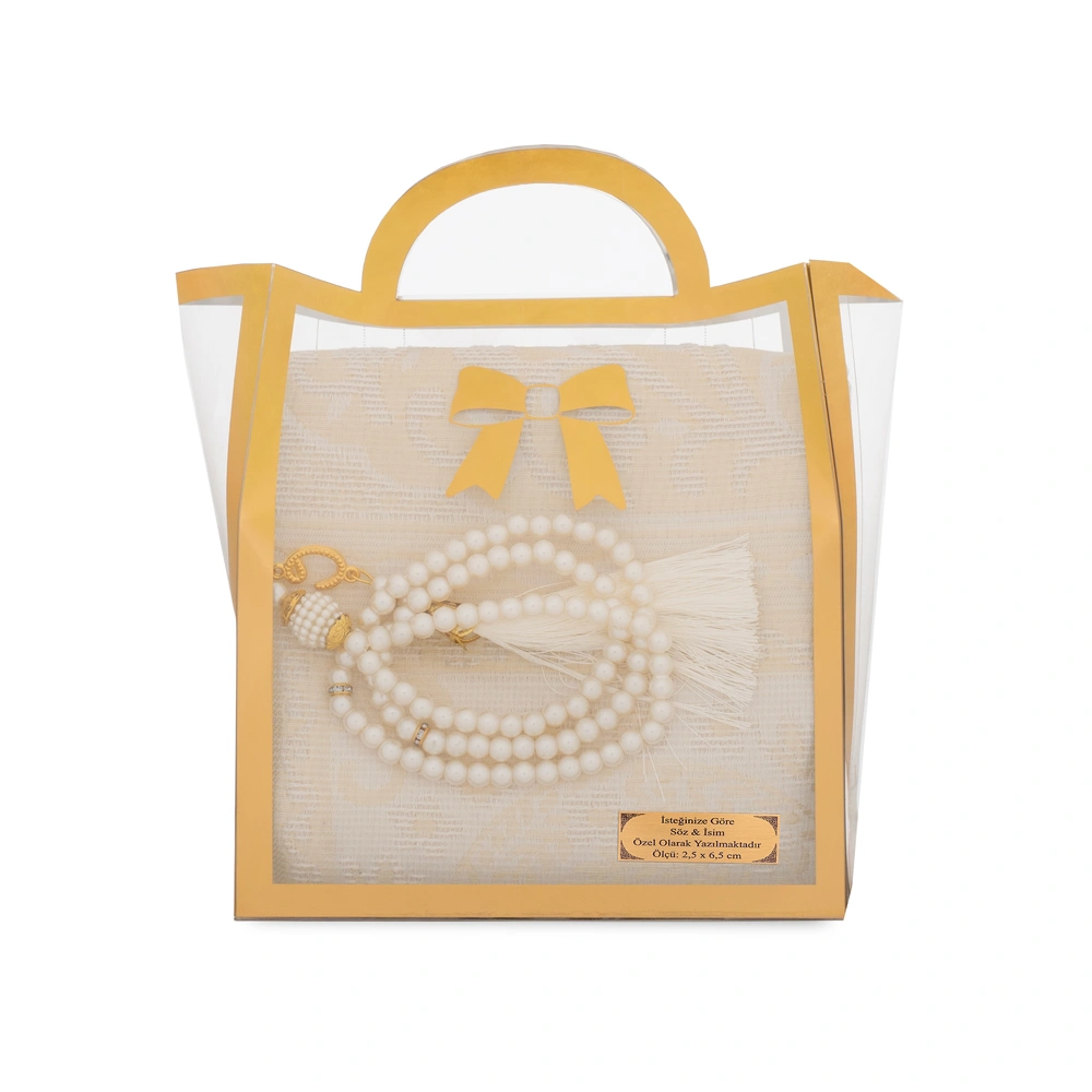 HAYRAT NEŞRİYAT - Tesbih + Seccade Hediye Seti (Asetat Çantalı, Krem)