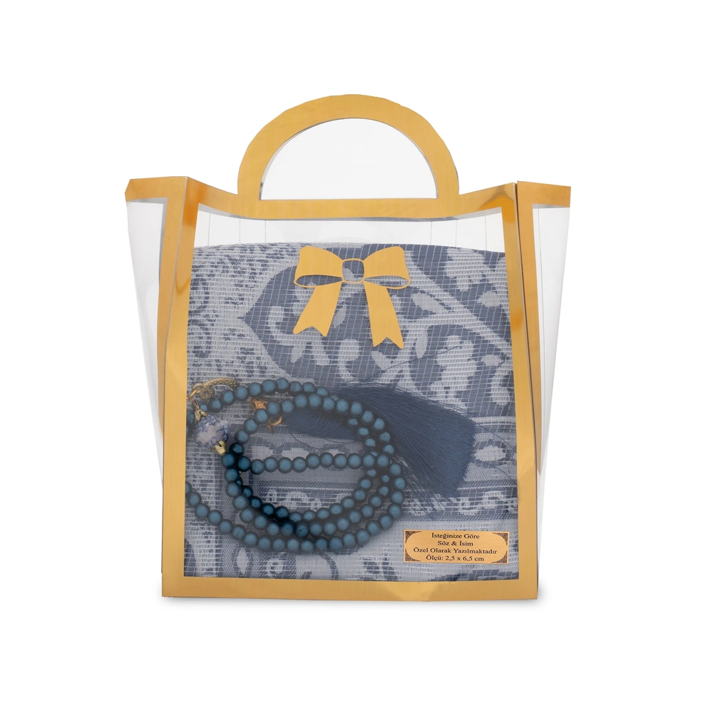 HAYRAT NEŞRİYAT - Tesbih + Seccade Hediye Seti (Asetat Çantalı, Lacivert)