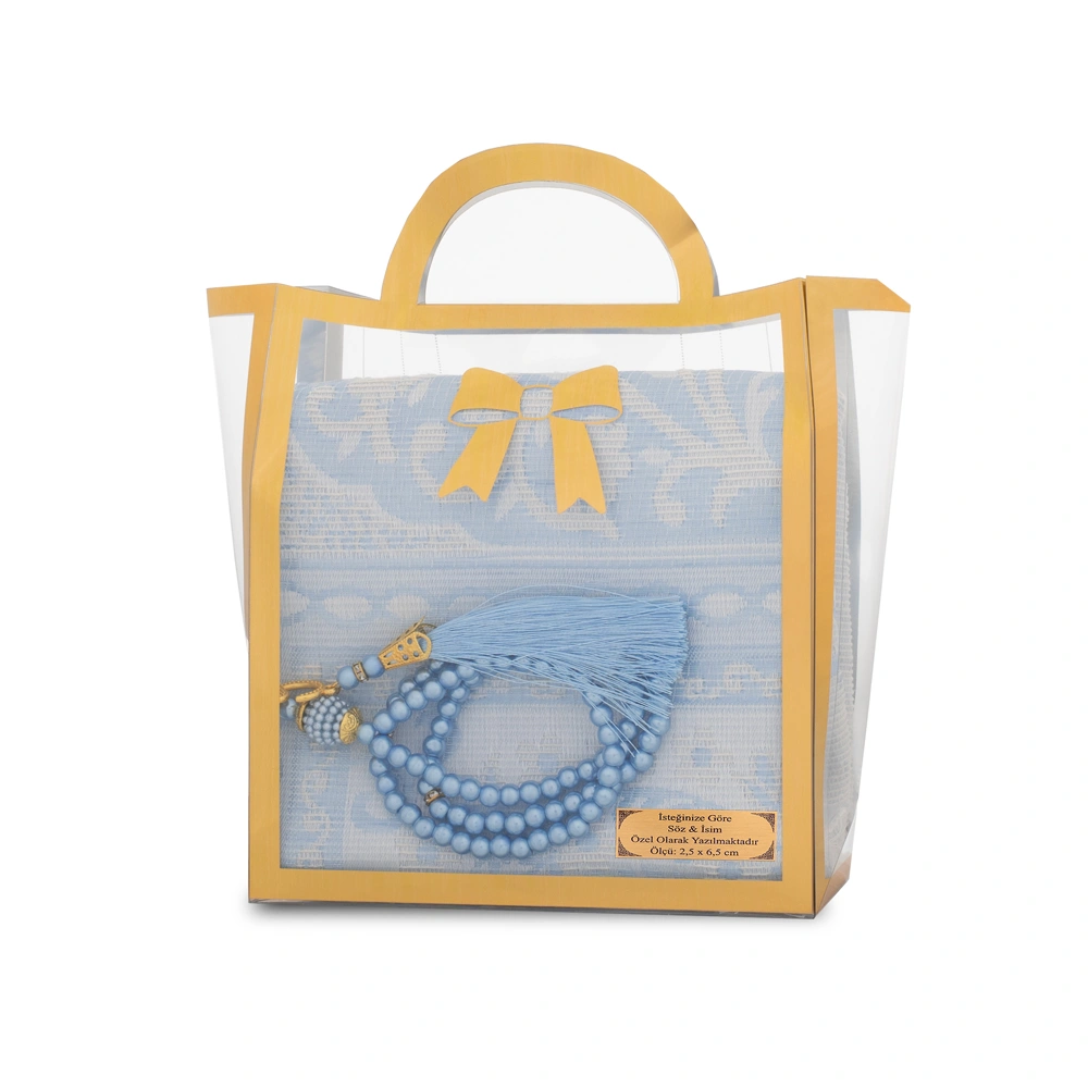 HAYRAT NEŞRİYAT - Tesbih + Seccade Hediye Seti (Asetat Çantalı, Mavi)