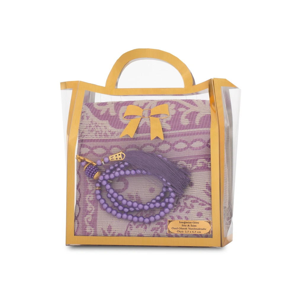 HAYRAT NEŞRİYAT - Tesbih + Seccade Hediye Seti (Asetat Çantalı, Mor)