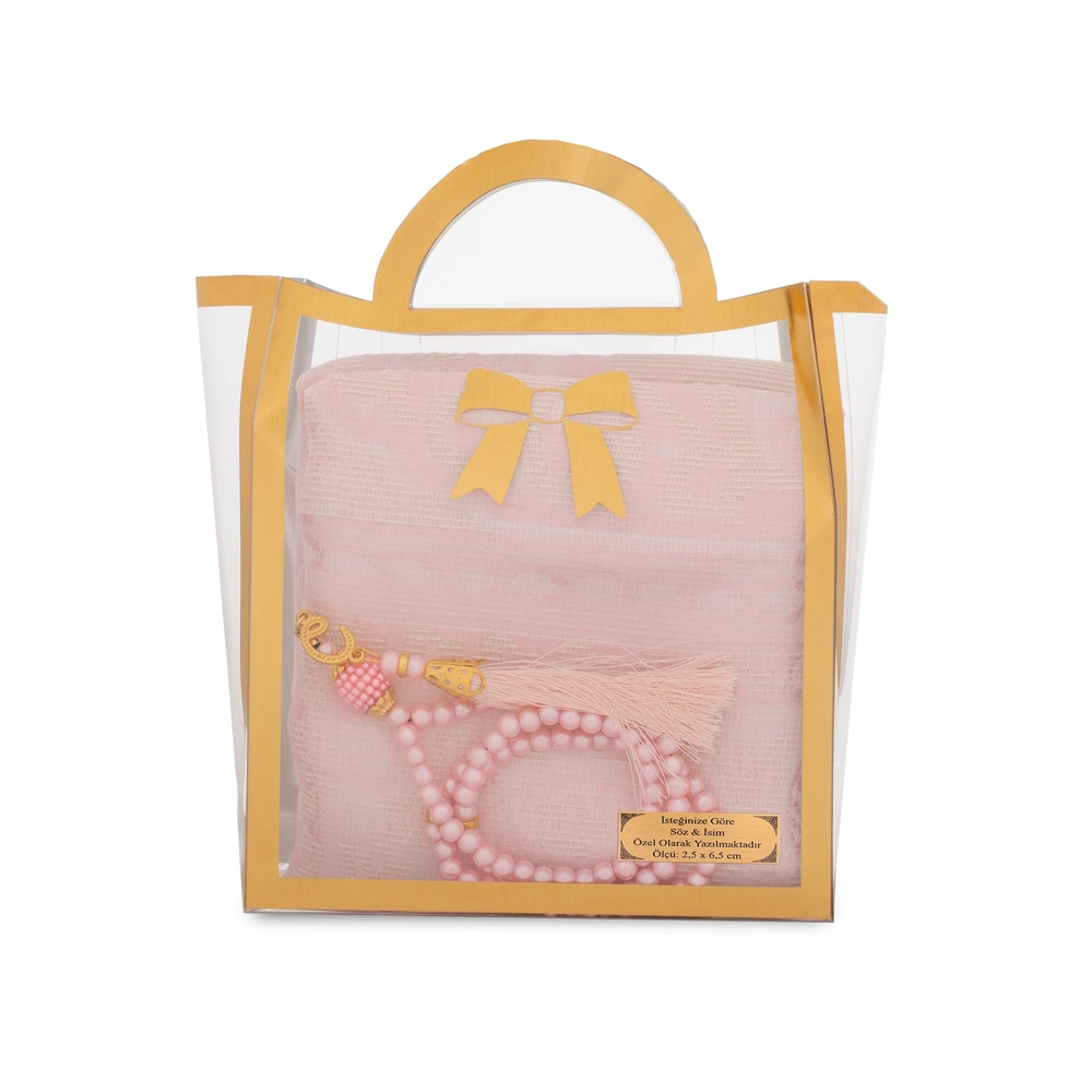 HAYRAT NEŞRİYAT - Tesbih + Seccade Hediye Seti (Asetat Çantalı, Pembe)
