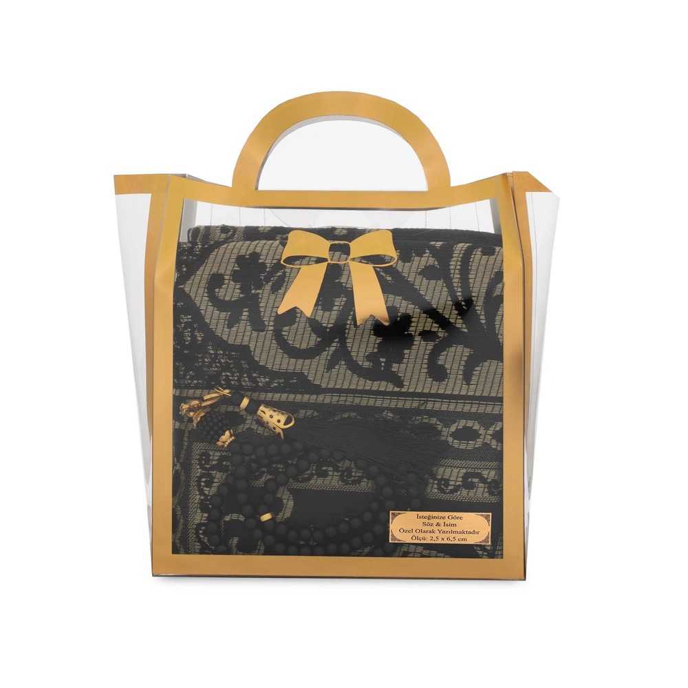 HAYRAT NEŞRİYAT - Tesbih + Seccade Hediye Seti (Asetat Çantalı, Siyah)