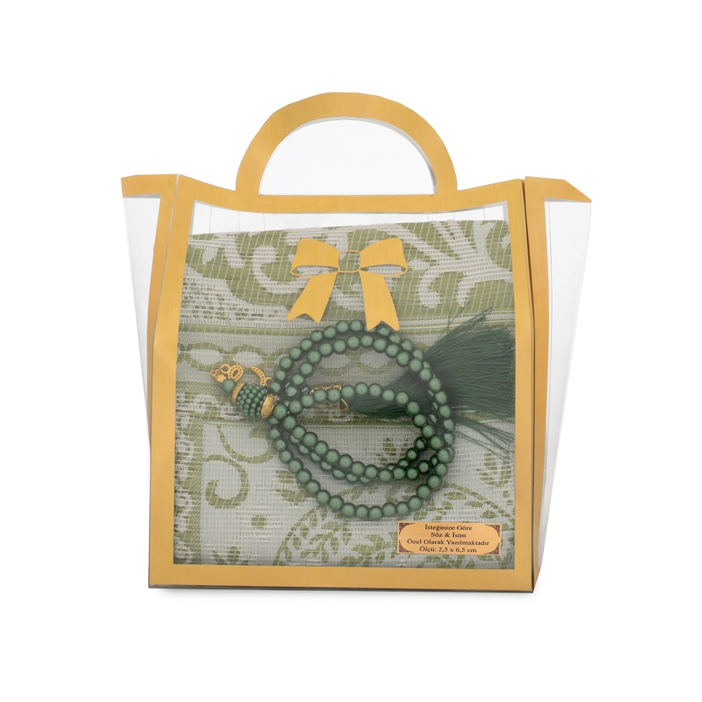 HAYRAT NEŞRİYAT - Tesbih + Seccade Hediye Seti (Asetat Çantalı, Yeşil)