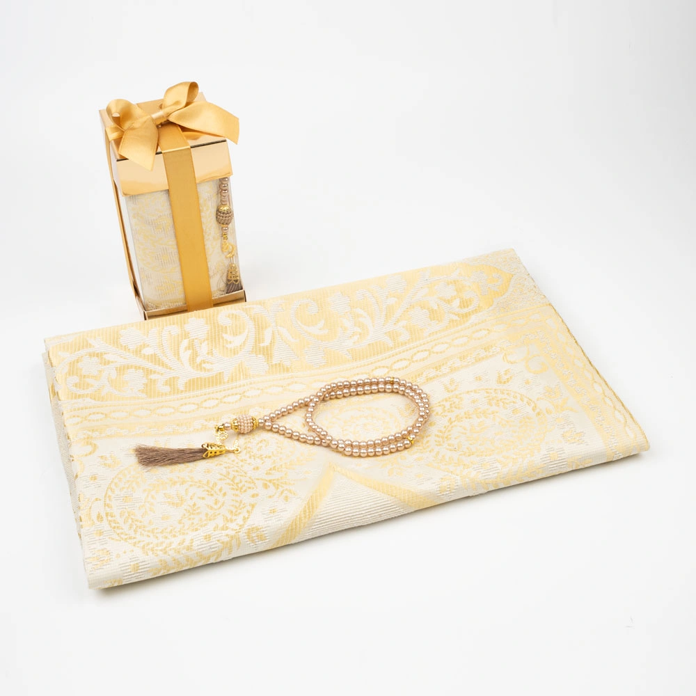 HAYRAT NEŞRİYAT - Tesbih + Seccade Hediye Seti (Desenli Dik Asetat Kutu, Gold)