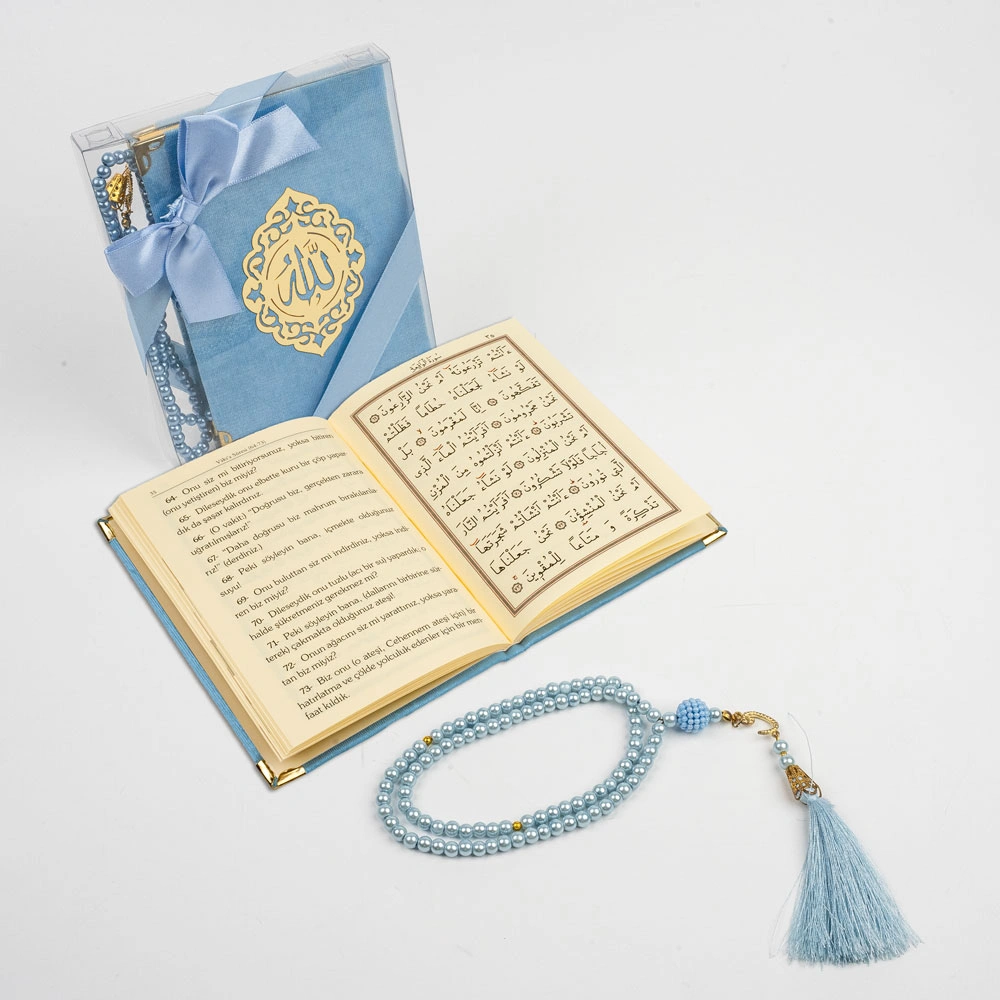 Tesbih + Yasin Hediye Seti (Çanta Boy, Asetat Kutulu, Bebe Mavi)