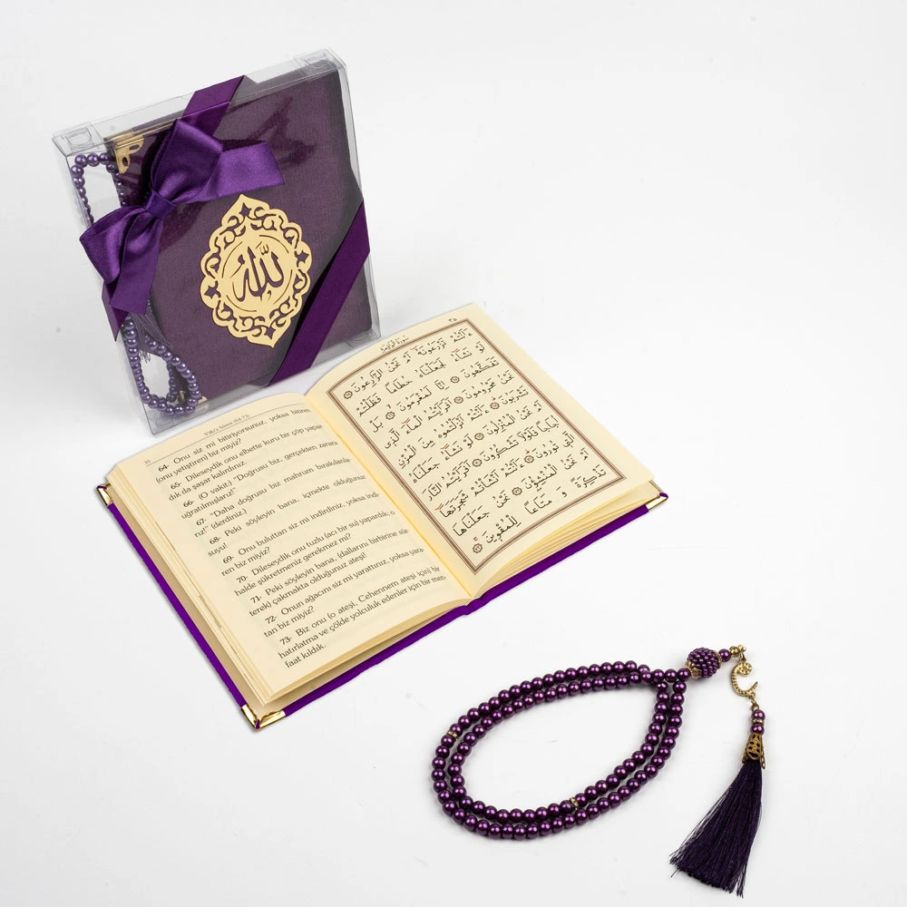 Tesbih + Yasin Hediye Seti (Çanta Boy, Asetat Kutulu, Mor)