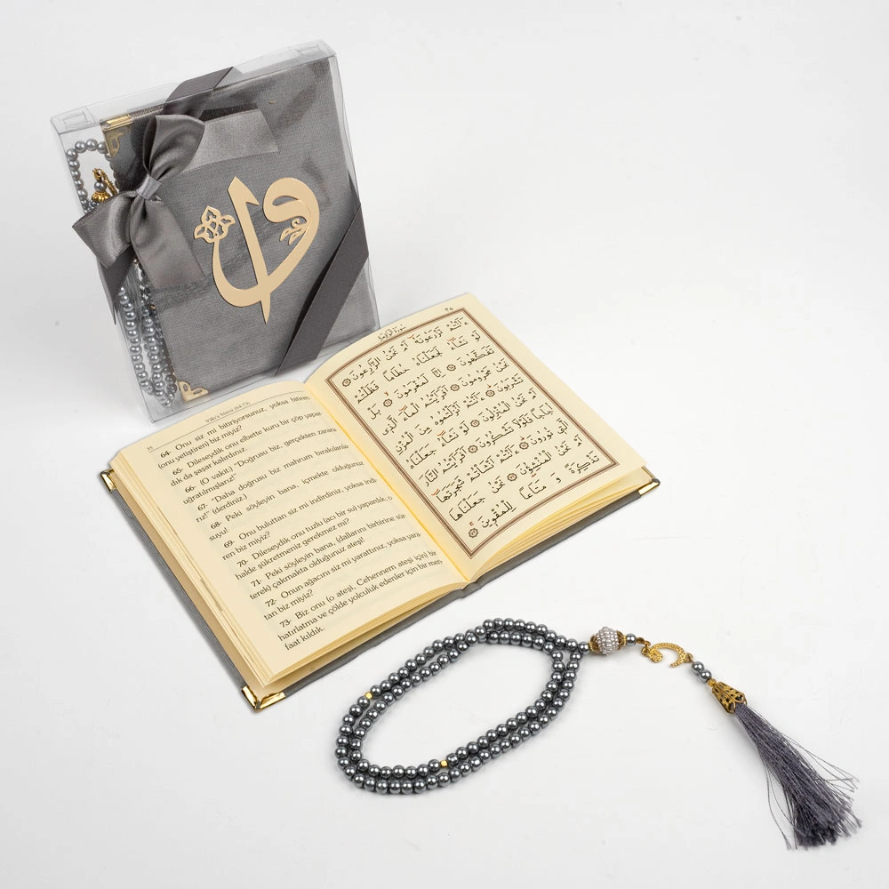 Tesbih + Yasin Hediye Seti (Çanta Boy, ElifVav, Raşel, Gri)