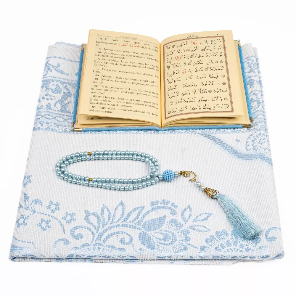 Yasin + Seccade + Tesbih Hediye Seti (Çanta Boy, Raşel Cilt, ŞemsLafzatullah, Bebe Mavi)