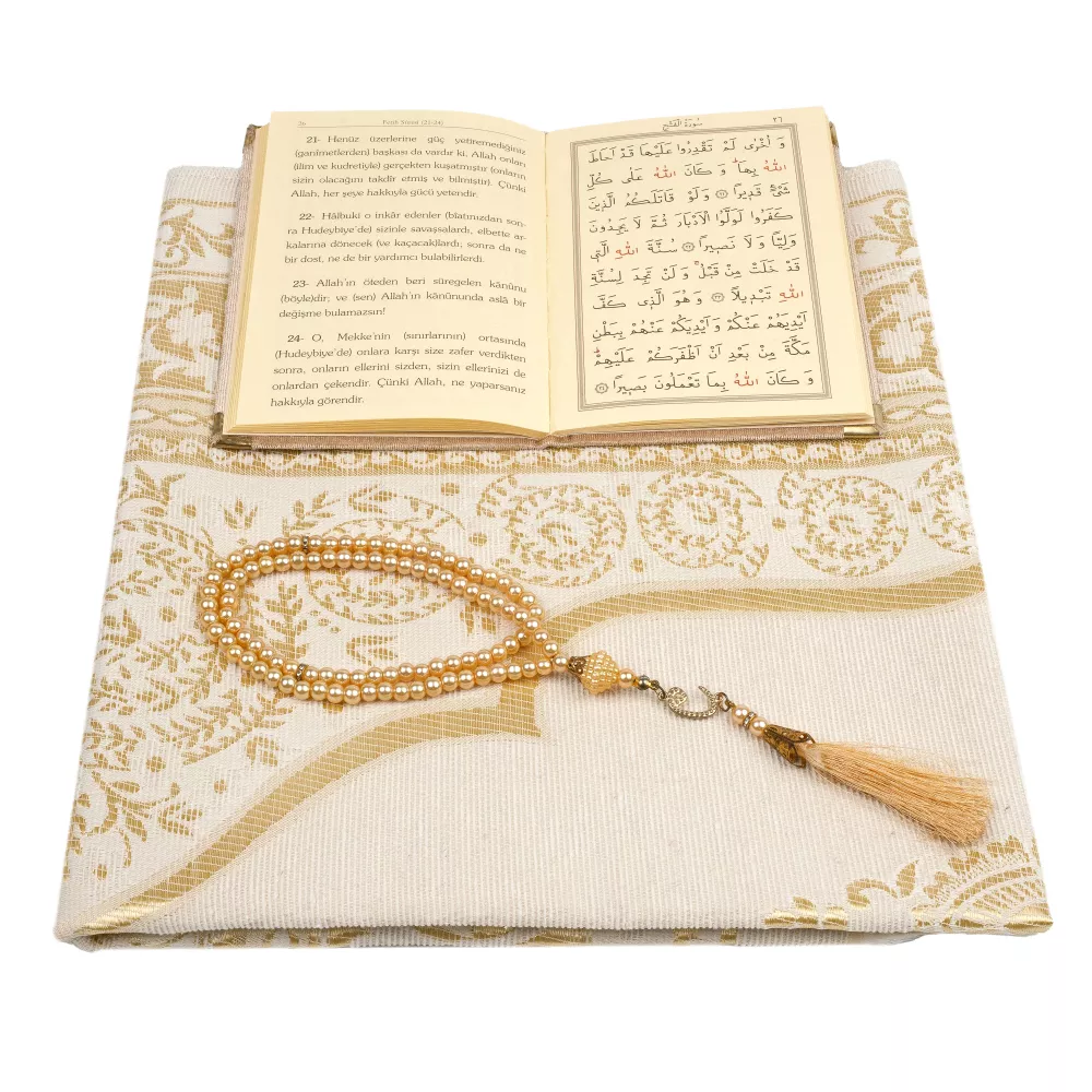 Yasin + Seccade + Tesbih Hediye Seti (Çanta Boy, Raşel Cilt, ŞemsLafzatullah, Gold)