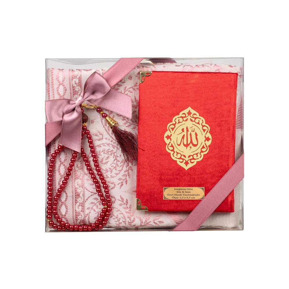 Yasin + Seccade + Tesbih Hediye Seti (Çanta Boy, Raşel Cilt, ŞemsLafzatullah, Kırmızı)