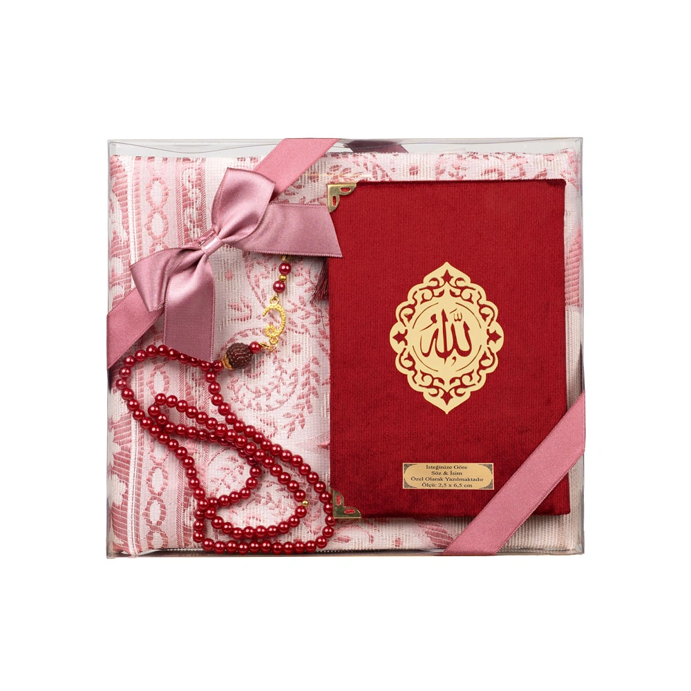 Yasin + Seccade + Tesbih Hediye Seti (Çanta Boy, Raşel Cilt, ŞemsLafzatullah, Bordo)