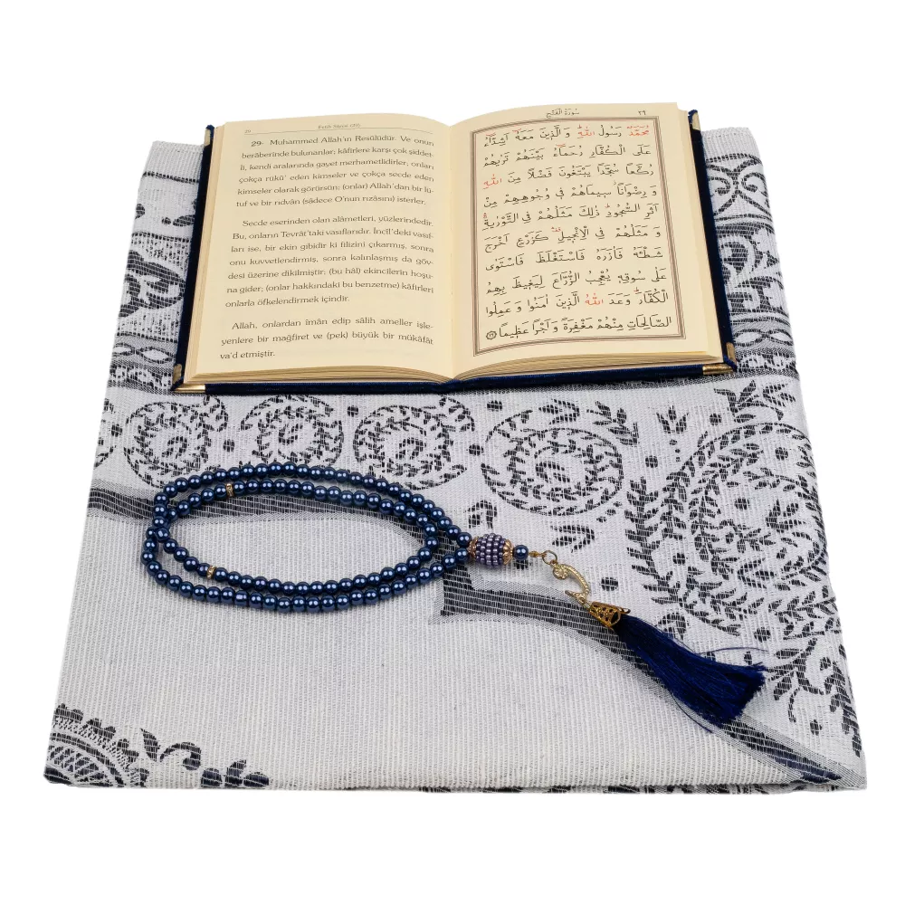 Yasin + Seccade + Tesbih Hediye Seti (Çanta Boy, Raşel Cilt, ŞemsLafzatullah, Lacivert)
